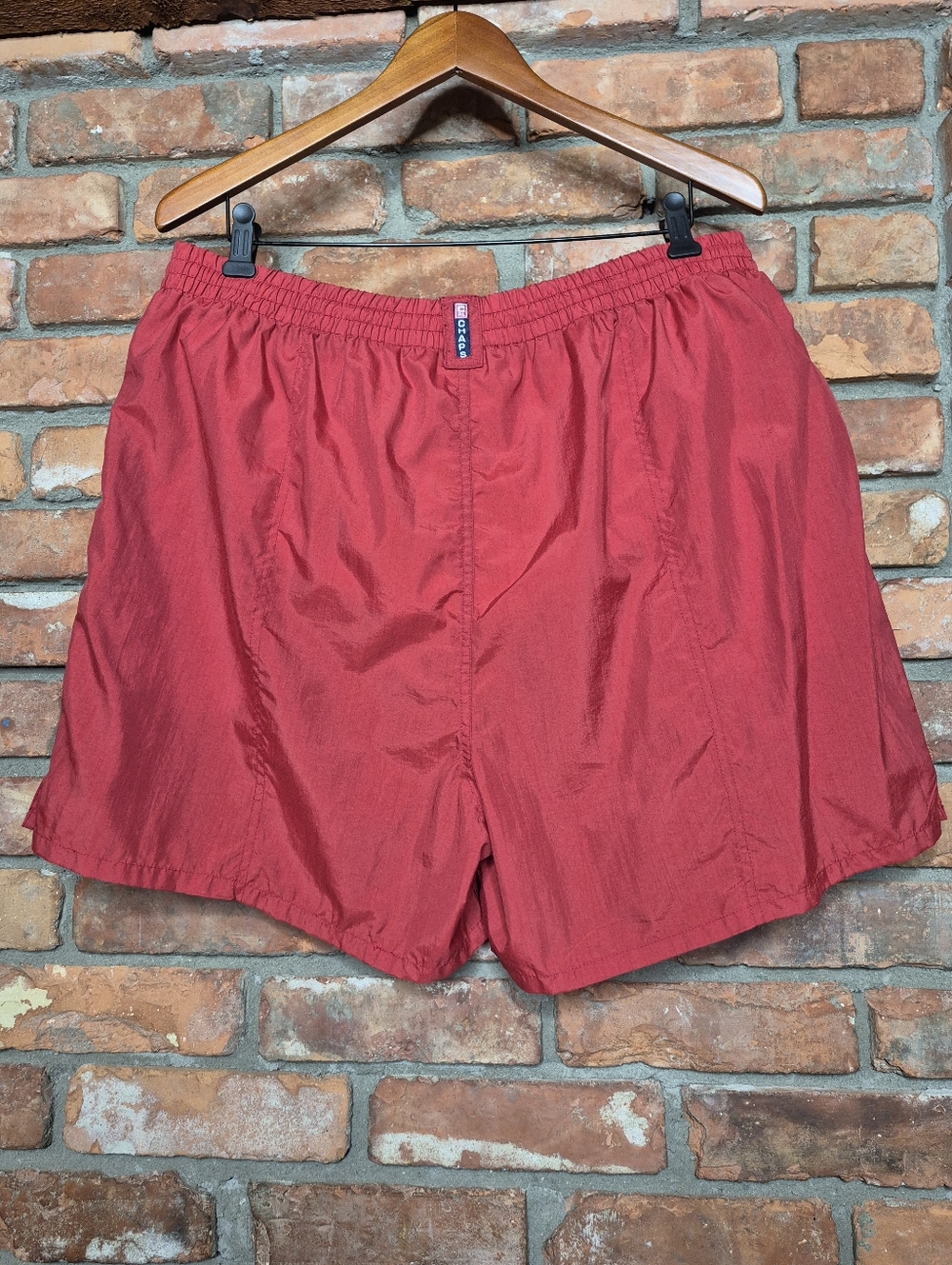Vintage 90s Chaps Ralph Lauren Swim Trunks Red Nylon Logo XL Short Inseam - Picture 6 of 14